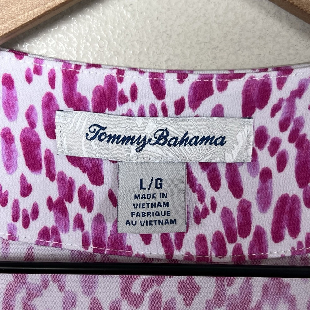 Tommy Bahama Womens Large Pink White Clara Ocean Ikat Mini Wrap Dress Stretch - Picture 4 of 6